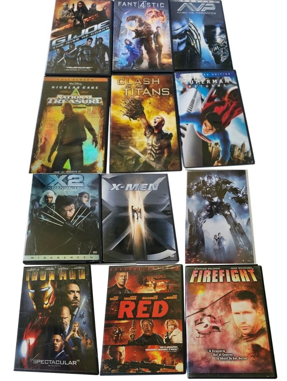 12pc Lot Of Action DVDs-National Treasure, GI Joe, AVP, Xmen, Etc